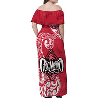 Personalised Hafa Adai Guam History and Chamorro Heritage Day Family Matching Off Shoulder Maxi Dress and Hawaiian Shirt Red Latte Stone LT05 - Polynesian Pride