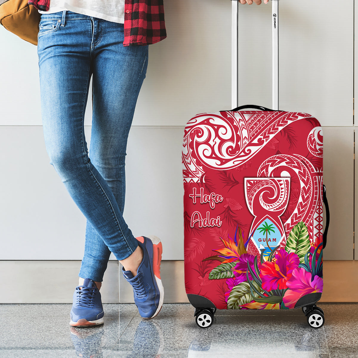 Hafa Adai Guam History and Chamorro Heritage Day Luggage Cover Red Latte Stone LT05 - Polynesian Pride