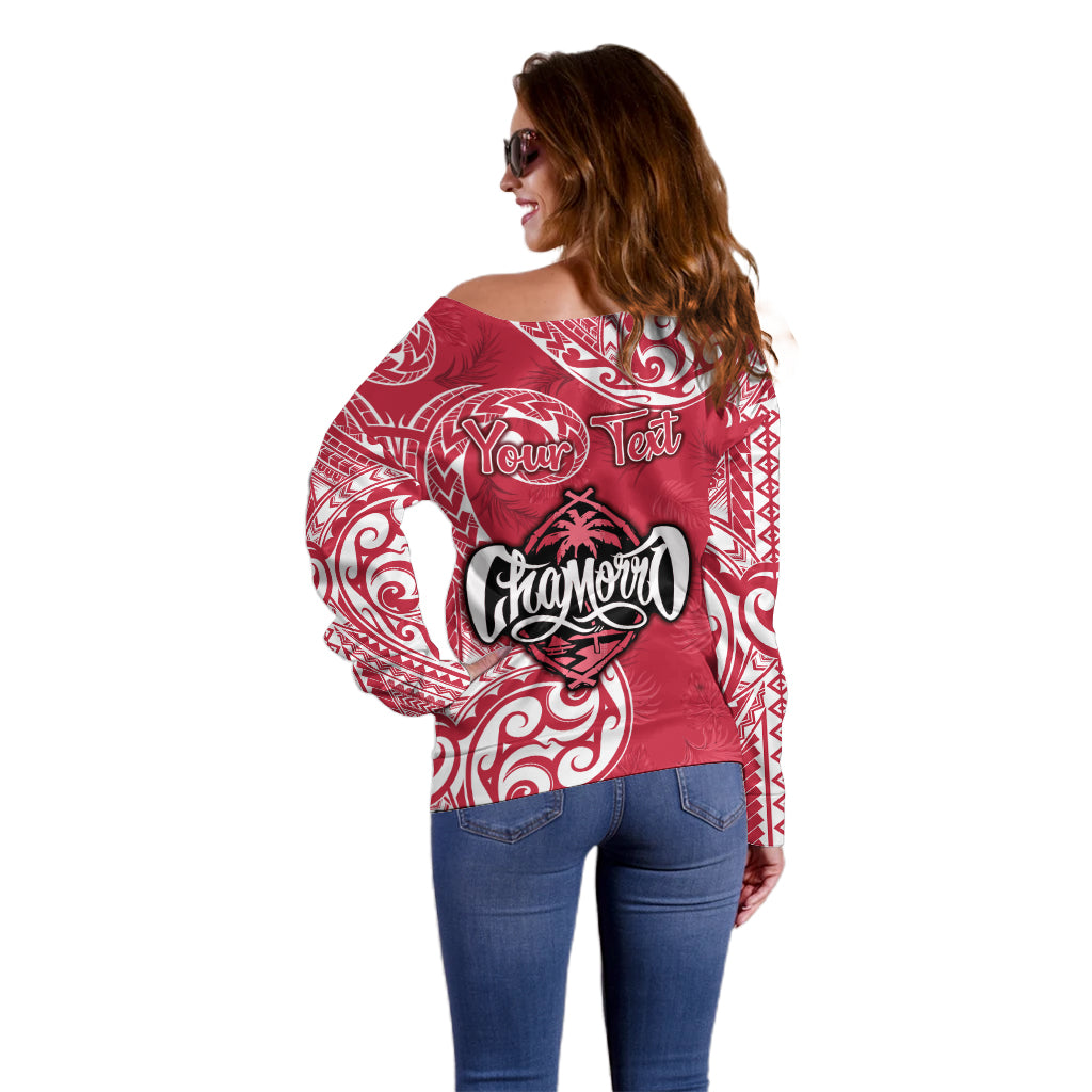 Personalised Hafa Adai Guam History and Chamorro Heritage Day Off Shoulder Sweater Red Latte Stone LT05 - Polynesian Pride