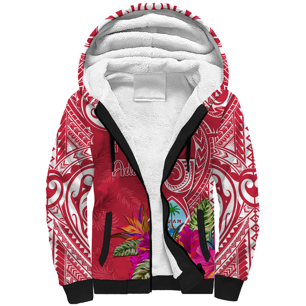 Personalised Hafa Adai Guam History and Chamorro Heritage Day Sherpa Hoodie Red Latte Stone LT05 Unisex Red - Polynesian Pride