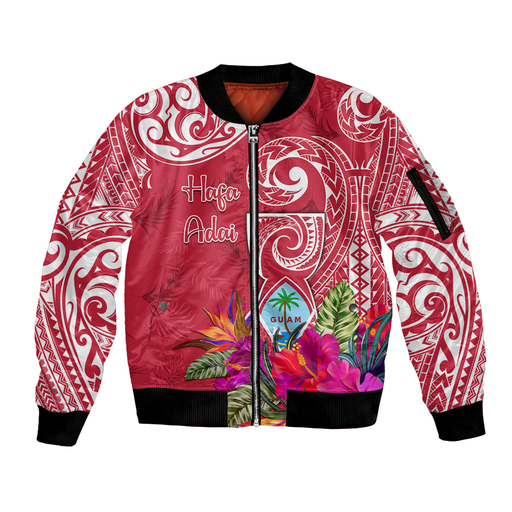 Personalised Hafa Adai Guam History and Chamorro Heritage Day Sleeve Zip Bomber Jacket Red Latte Stone LT05 Unisex Red - Polynesian Pride