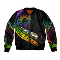 Personalised LGBT History Month Bomber Jacket Proud And Happy Polynesian Dolphin LT05 Unisex Black - Polynesian Pride