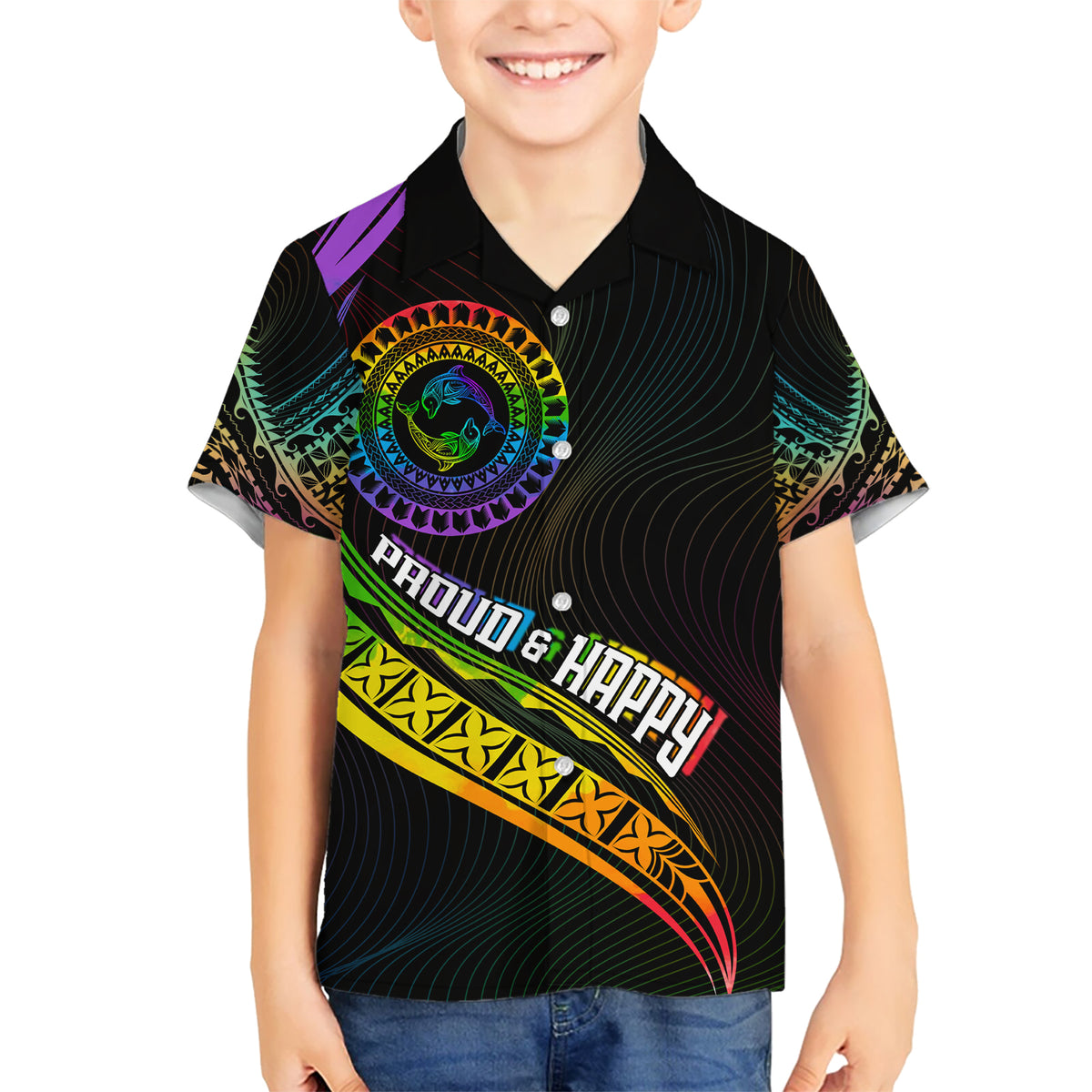 Personalised LGBT History Month Hawaiian Shirt Proud And Happy Polynesian Dolphin LT05 - Polynesian Pride