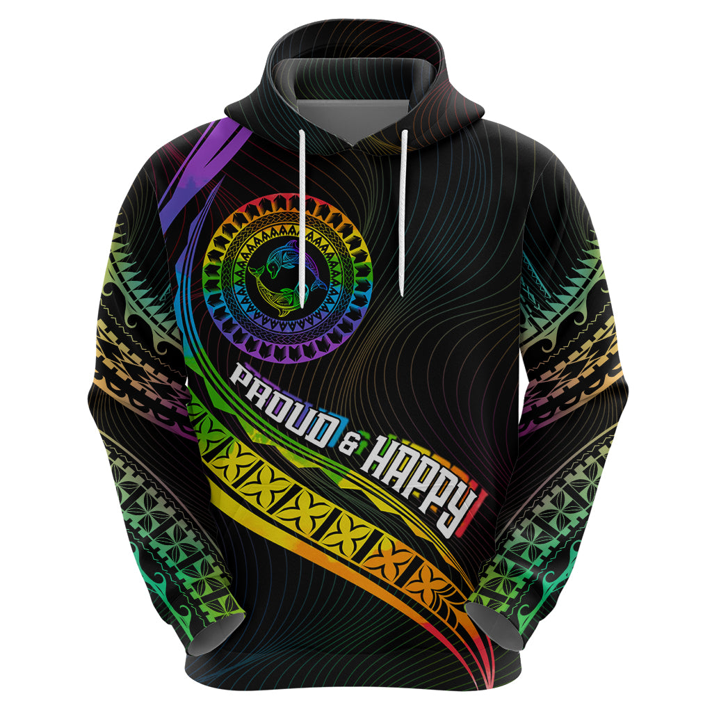 Personalised LGBT History Month Hoodie Proud And Happy Polynesian Dolphin LT05 - Polynesian Pride