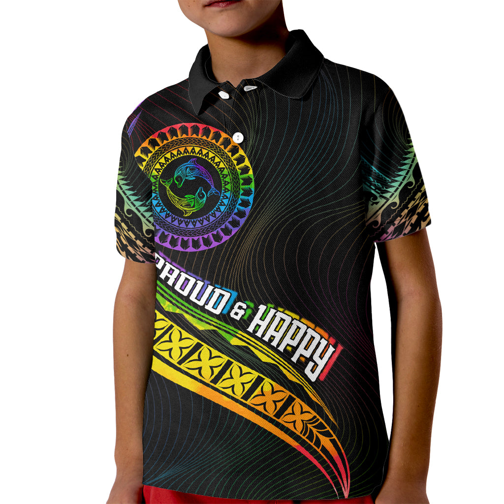 Personalised LGBT History Month Kid Polo Shirt Proud And Happy Polynesian Dolphin LT05 Kid Black - Polynesian Pride
