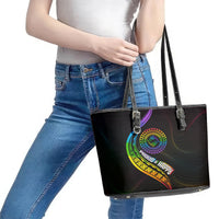 LGBT History Month Leather Tote Bag Proud And Happy Polynesian Dolphin LT05 - Polynesian Pride