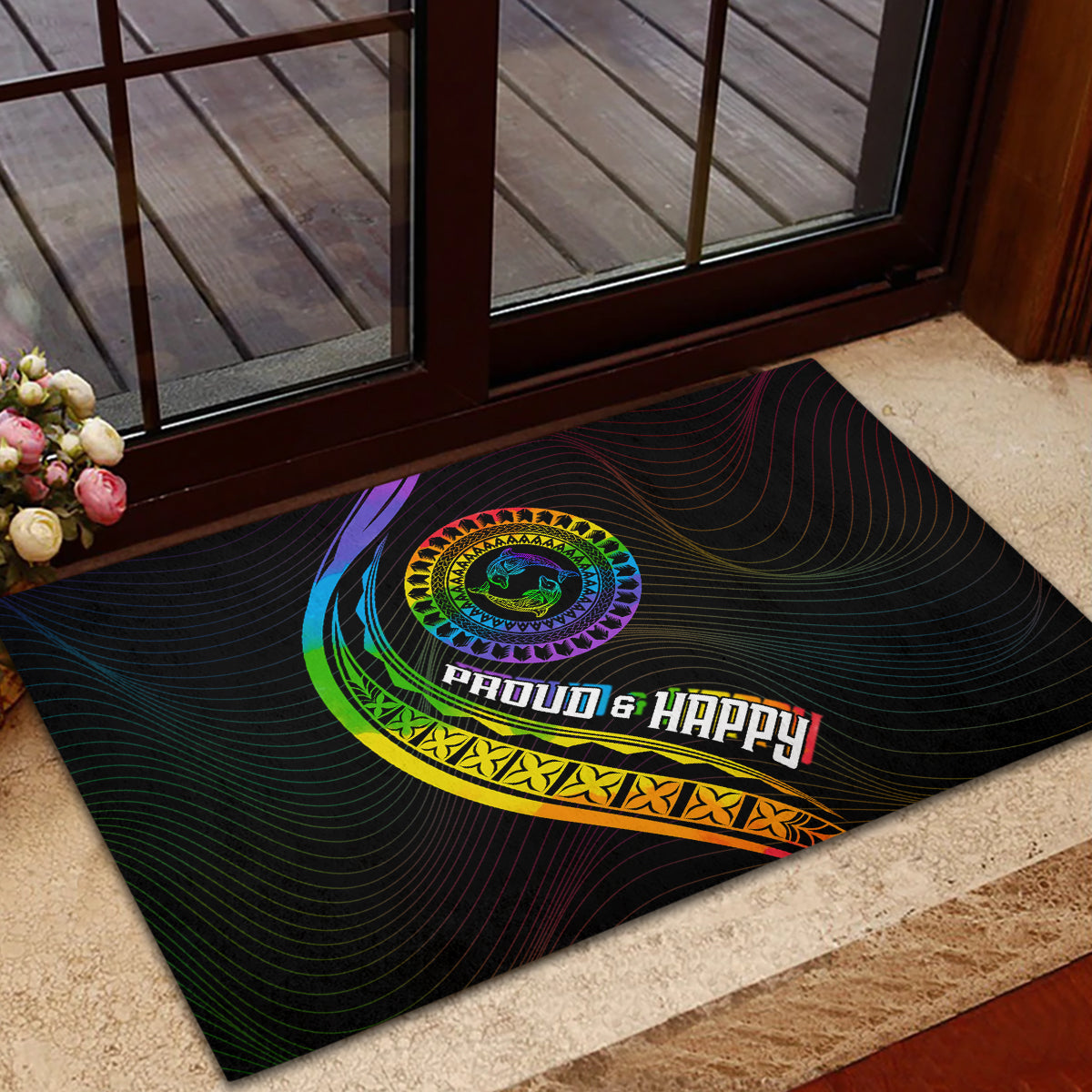 LGBT History Month Rubber Doormat Proud And Happy Polynesian Dolphin LT05 - Polynesian Pride