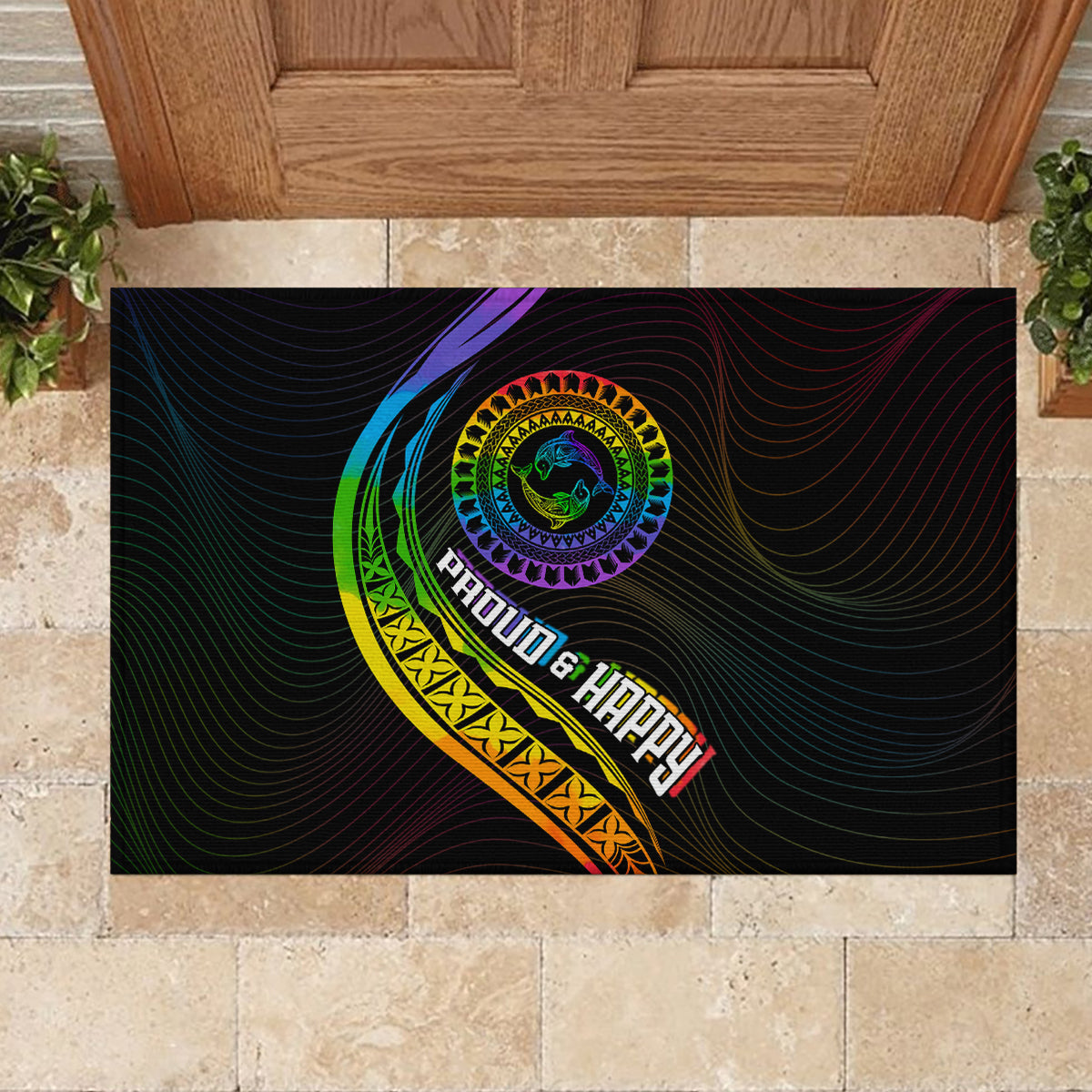 LGBT History Month Rubber Doormat Proud And Happy Polynesian Dolphin LT05 - Polynesian Pride