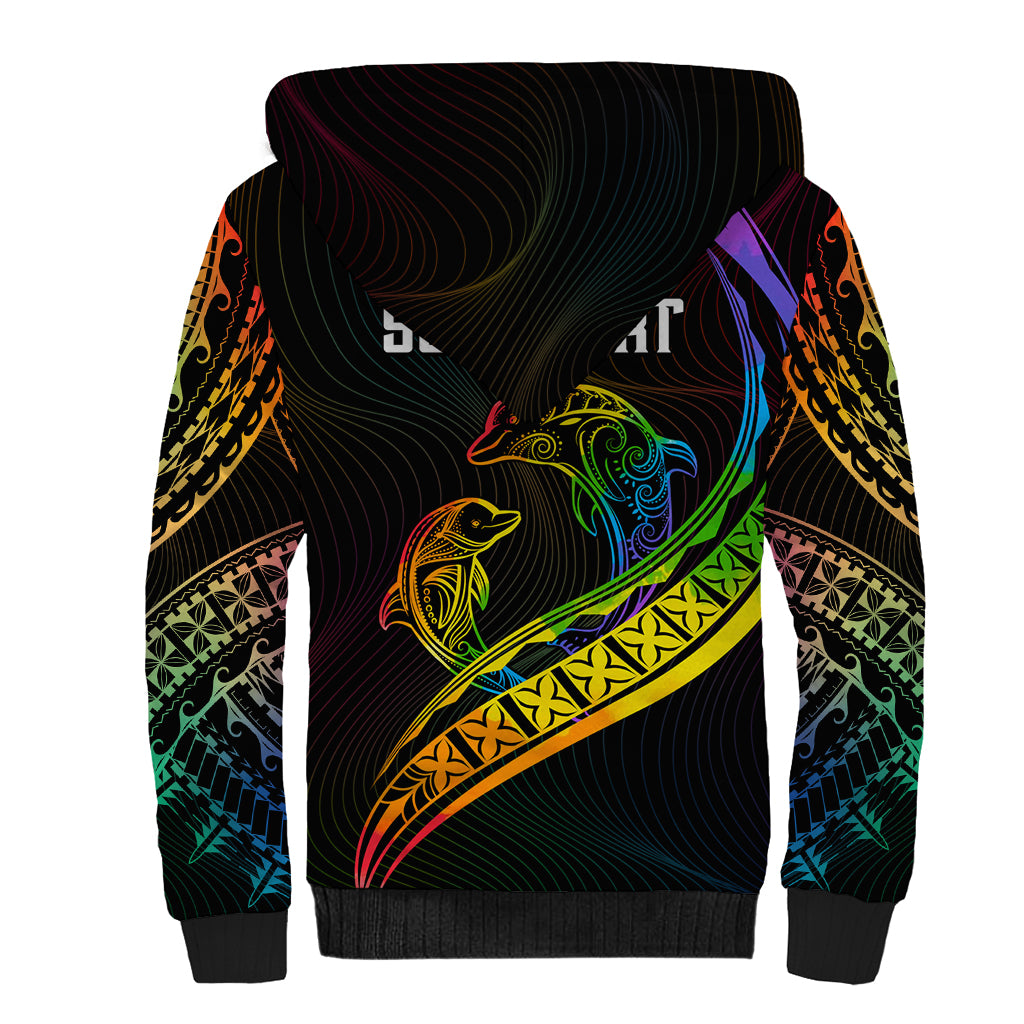 Personalised LGBT History Month Sherpa Hoodie Proud And Happy Polynesian Dolphin LT05 - Polynesian Pride