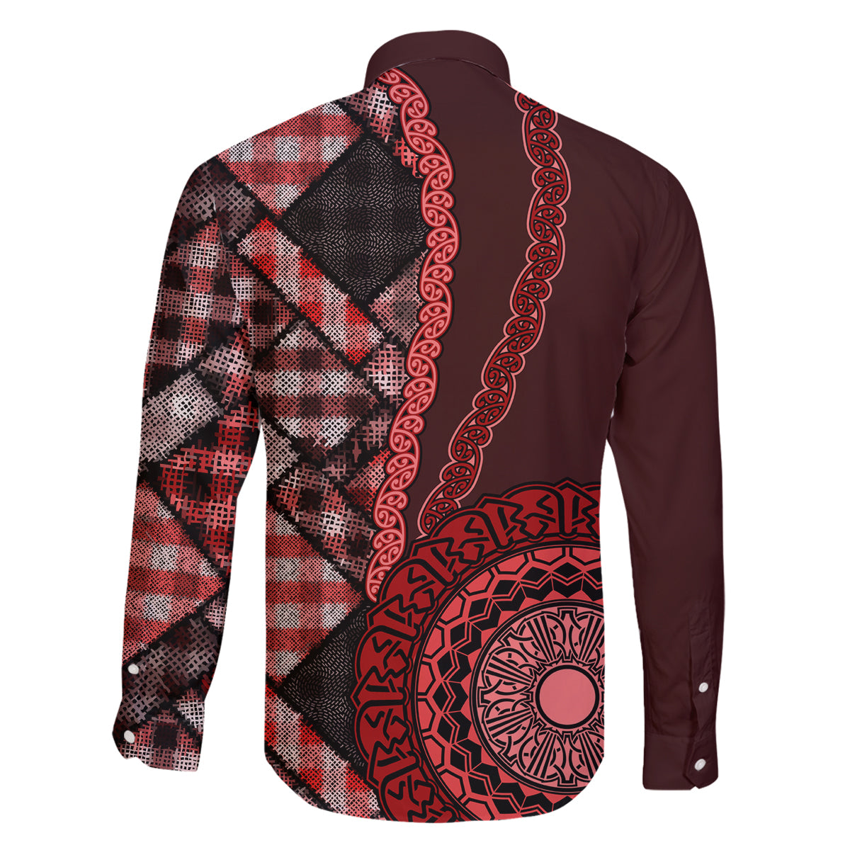 New Zealand Aotearoa Family Matching Long Sleeve Bodycon Dress and Hawaiian Shirt Maori Harakeke Weaving Pattern Red LT05 - Polynesian Pride