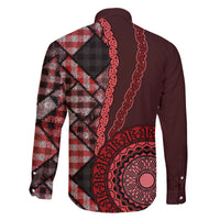 New Zealand Aotearoa Family Matching Long Sleeve Bodycon Dress and Hawaiian Shirt Maori Harakeke Weaving Pattern Red LT05 - Polynesian Pride