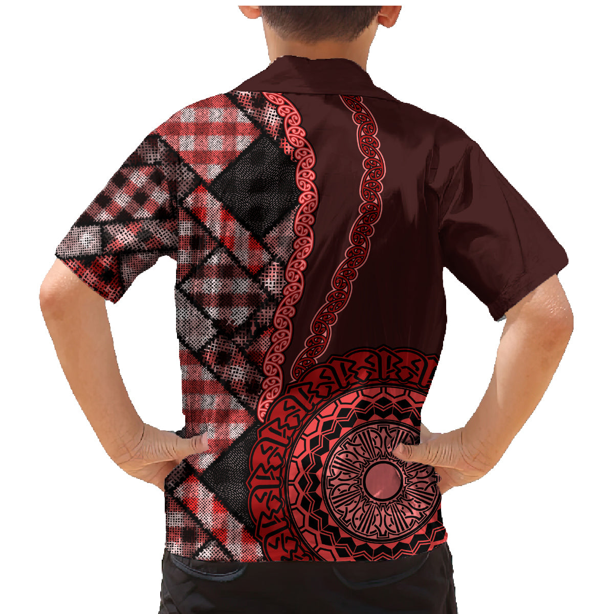 New Zealand Aotearoa Family Matching Mermaid Dress and Hawaiian Shirt Maori Harakeke Weaving Pattern Red LT05 - Polynesian Pride