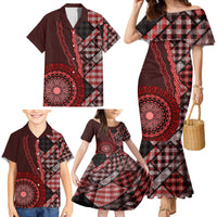 New Zealand Aotearoa Family Matching Mermaid Dress and Hawaiian Shirt Maori Harakeke Weaving Pattern Red LT05 - Polynesian Pride