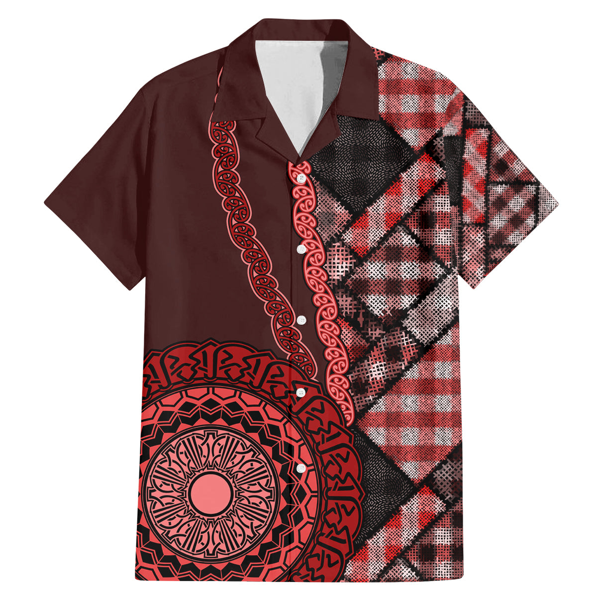 New Zealand Aotearoa Family Matching Mermaid Dress and Hawaiian Shirt Maori Harakeke Weaving Pattern Red LT05 Dad's Shirt - Short Sleeve Red - Polynesian Pride