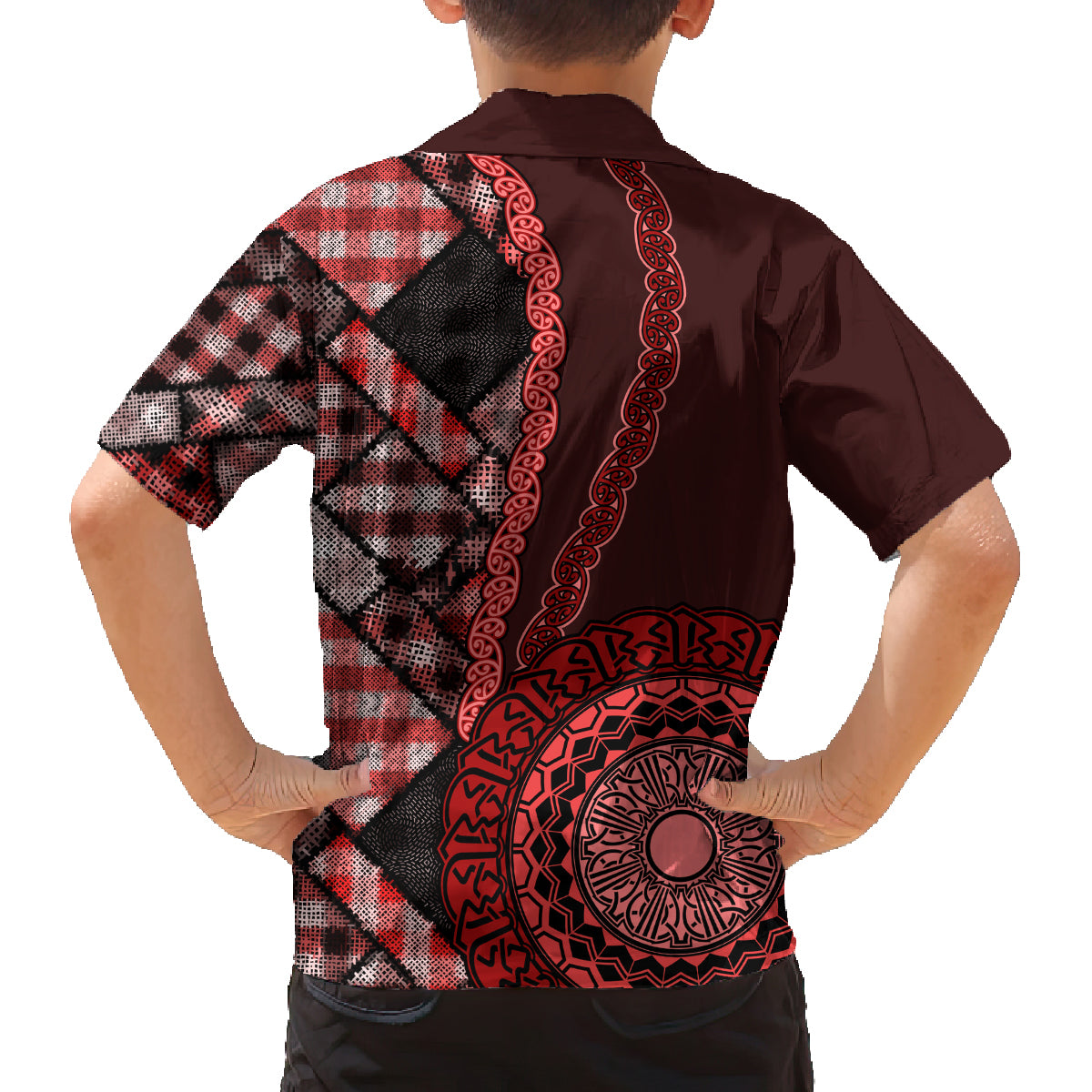 New Zealand Aotearoa Family Matching Off Shoulder Short Dress and Hawaiian Shirt Maori Harakeke Weaving Pattern Red LT05 - Polynesian Pride