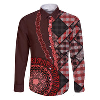 New Zealand Aotearoa Family Matching Off Shoulder Short Dress and Hawaiian Shirt Maori Harakeke Weaving Pattern Red LT05 Dad's Shirt - Long Sleeve Red - Polynesian Pride