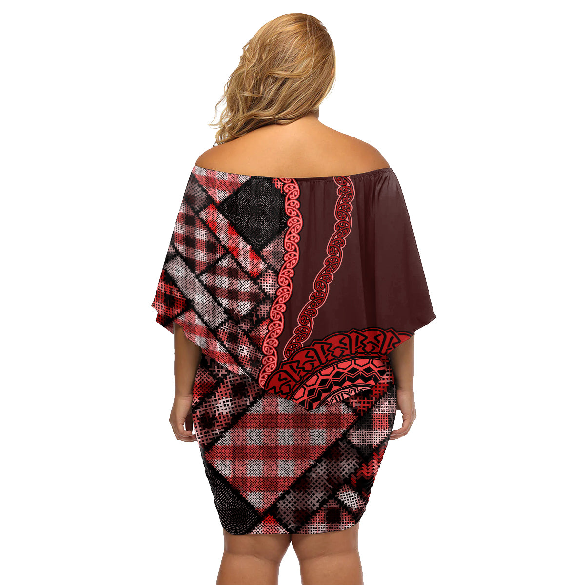 New Zealand Aotearoa Family Matching Off Shoulder Short Dress and Hawaiian Shirt Maori Harakeke Weaving Pattern Red LT05 - Polynesian Pride