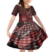 New Zealand Aotearoa Family Matching Tank Maxi Dress and Hawaiian Shirt Maori Harakeke Weaving Pattern Red LT05 Daughter's Dress Red - Polynesian Pride