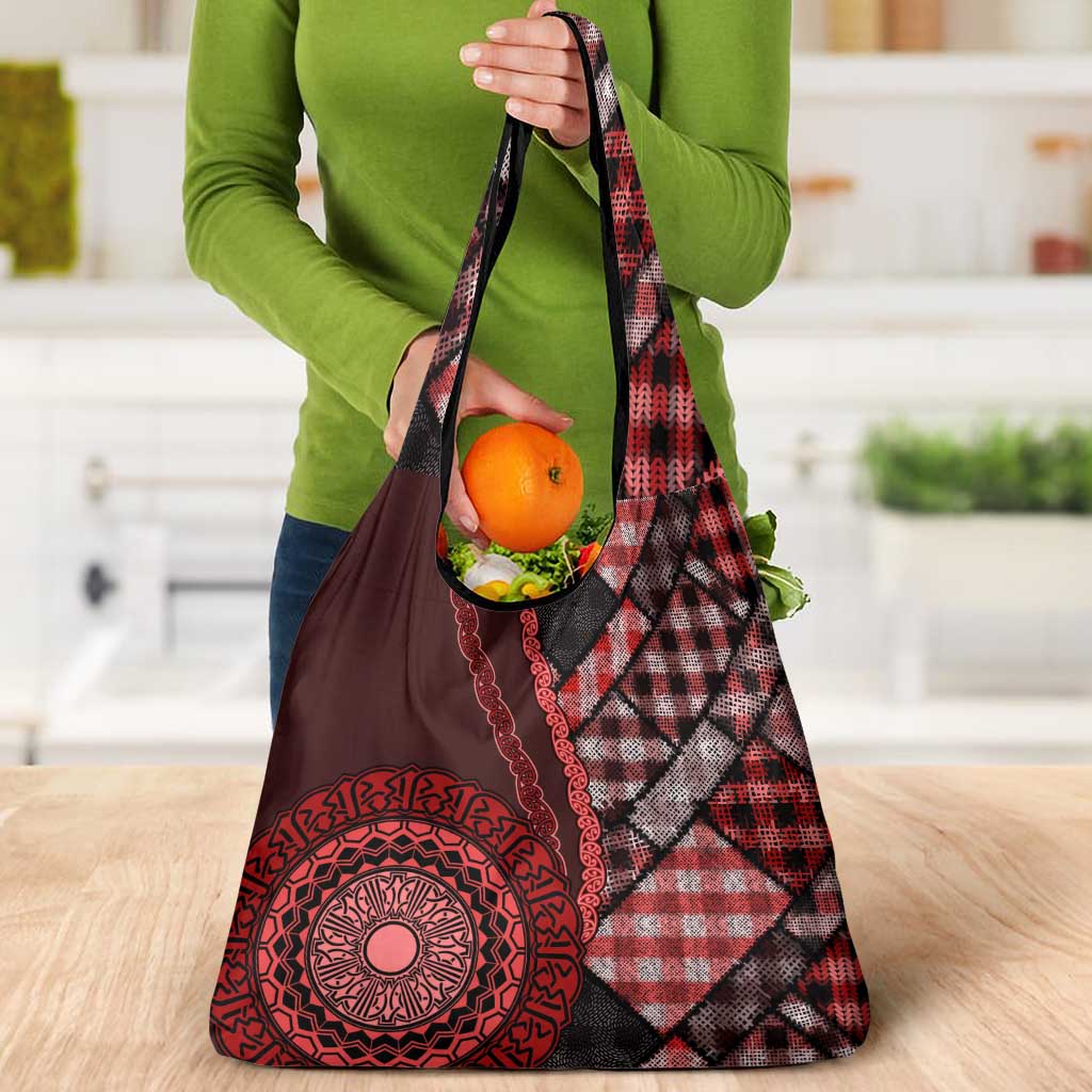 New Zealand Aotearoa Grocery Bag Maori Harakeke Weaving Pattern Red