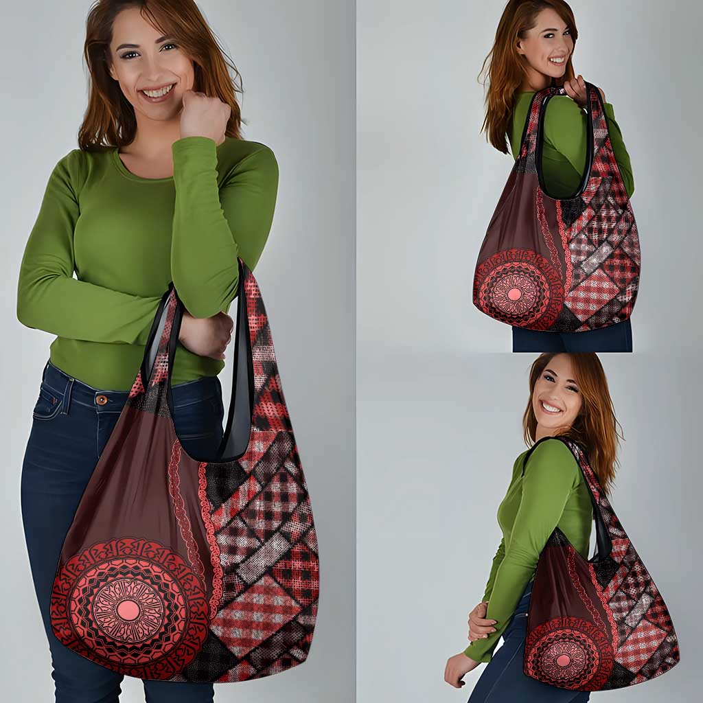New Zealand Aotearoa Grocery Bag Maori Harakeke Weaving Pattern Red