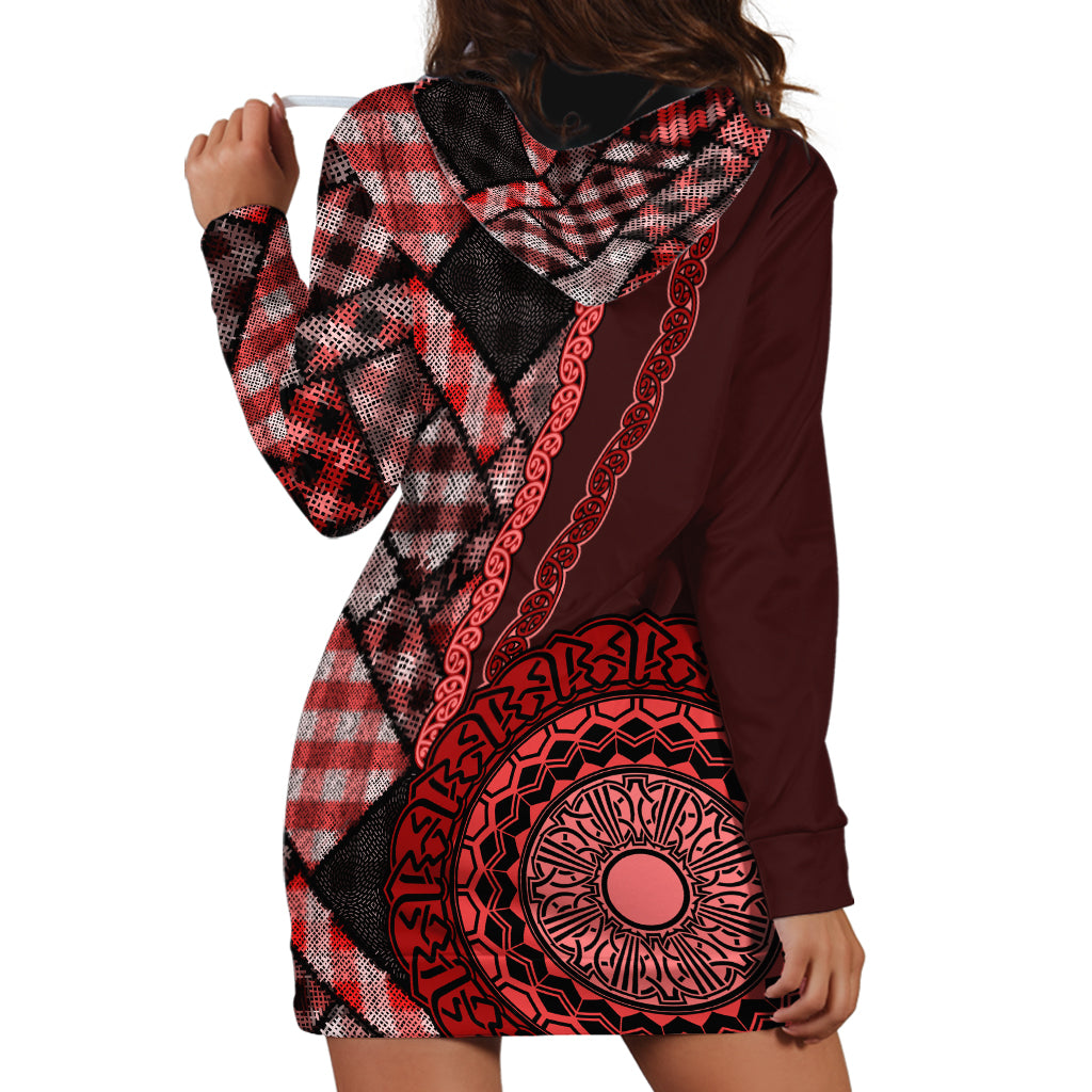 New Zealand Aotearoa Hoodie Dress Maori Harakeke Weaving Pattern Red LT05 - Polynesian Pride
