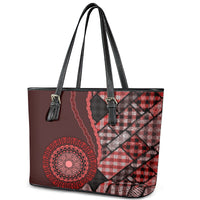 New Zealand Aotearoa Leather Tote Bag Maori Harakeke Weaving Pattern Red LT05 - Polynesian Pride