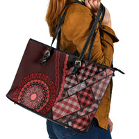 New Zealand Aotearoa Leather Tote Bag Maori Harakeke Weaving Pattern Red LT05 - Polynesian Pride