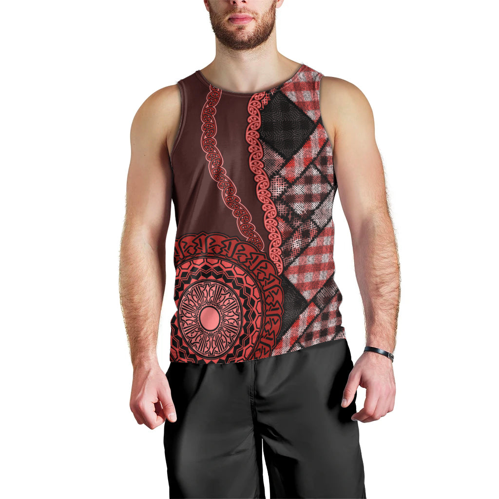New Zealand Aotearoa Men Tank Top Maori Harakeke Weaving Pattern Red LT05 - Polynesian Pride