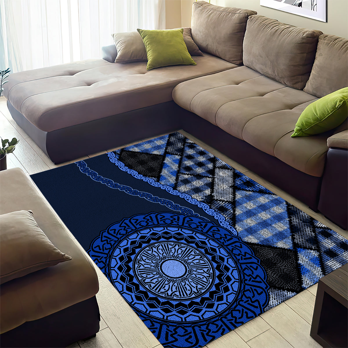 New Zealand Aotearoa Area Rug Maori Harakeke Weaving Pattern Blue LT05 - Polynesian Pride