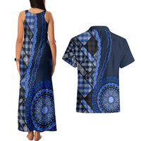 New Zealand Aotearoa Couples Matching Tank Maxi Dress and Hawaiian Shirt Maori Harakeke Weaving Pattern Blue LT05 - Polynesian Pride