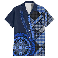 New Zealand Aotearoa Family Matching Long Sleeve Bodycon Dress and Hawaiian Shirt Maori Harakeke Weaving Pattern Blue LT05 Dad's Shirt - Short Sleeve Blue - Polynesian Pride