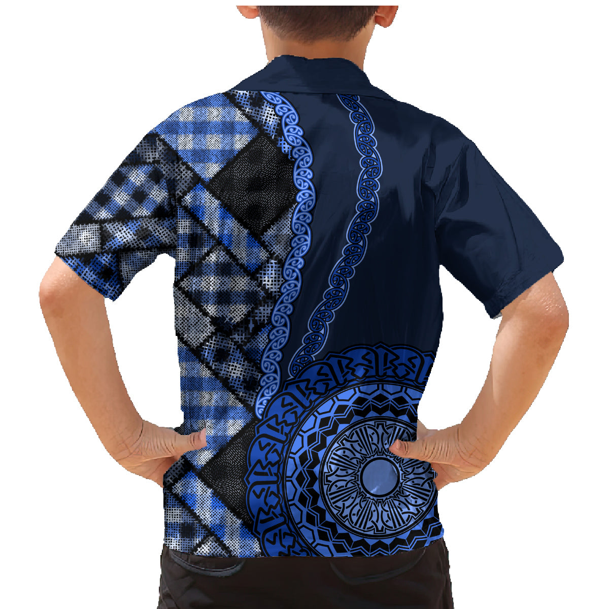 New Zealand Aotearoa Family Matching Mermaid Dress and Hawaiian Shirt Maori Harakeke Weaving Pattern Blue LT05 - Polynesian Pride