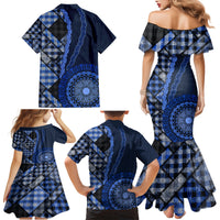 New Zealand Aotearoa Family Matching Mermaid Dress and Hawaiian Shirt Maori Harakeke Weaving Pattern Blue LT05 - Polynesian Pride