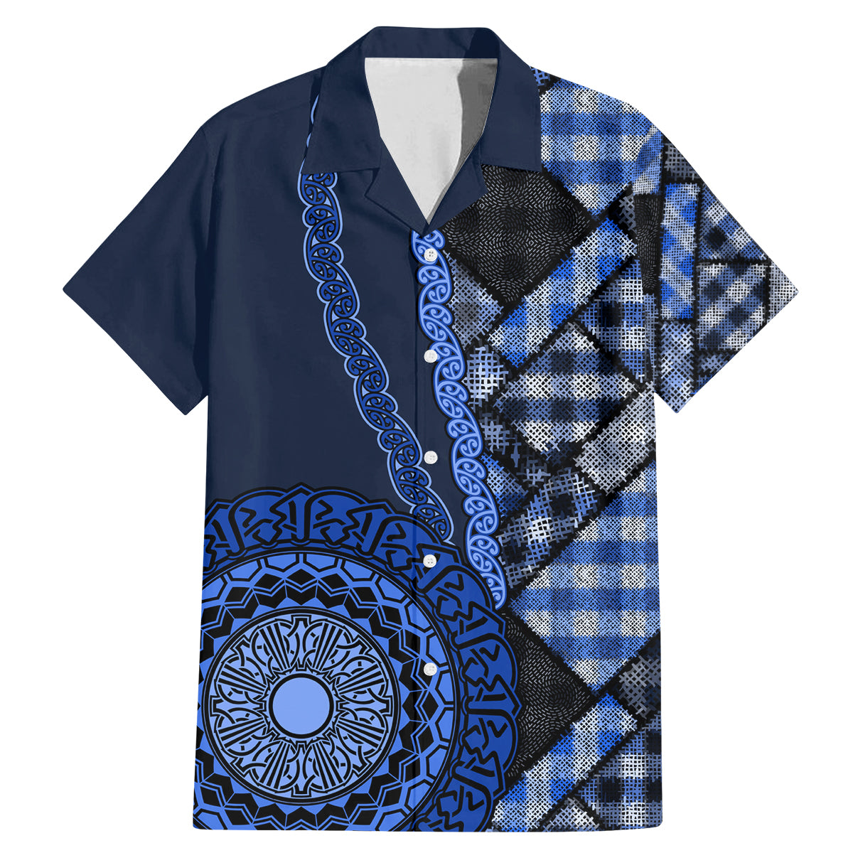New Zealand Aotearoa Family Matching Mermaid Dress and Hawaiian Shirt Maori Harakeke Weaving Pattern Blue LT05 Dad's Shirt - Short Sleeve Blue - Polynesian Pride