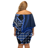 New Zealand Aotearoa Family Matching Off Shoulder Short Dress and Hawaiian Shirt Maori Harakeke Weaving Pattern Blue LT05 - Polynesian Pride