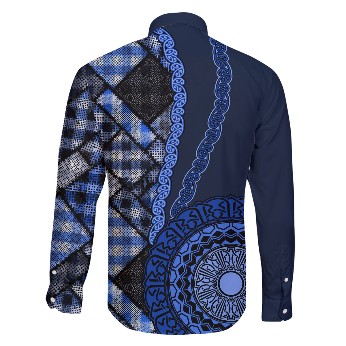 New Zealand Aotearoa Family Matching Tank Maxi Dress and Hawaiian Shirt Maori Harakeke Weaving Pattern Blue LT05 - Polynesian Pride
