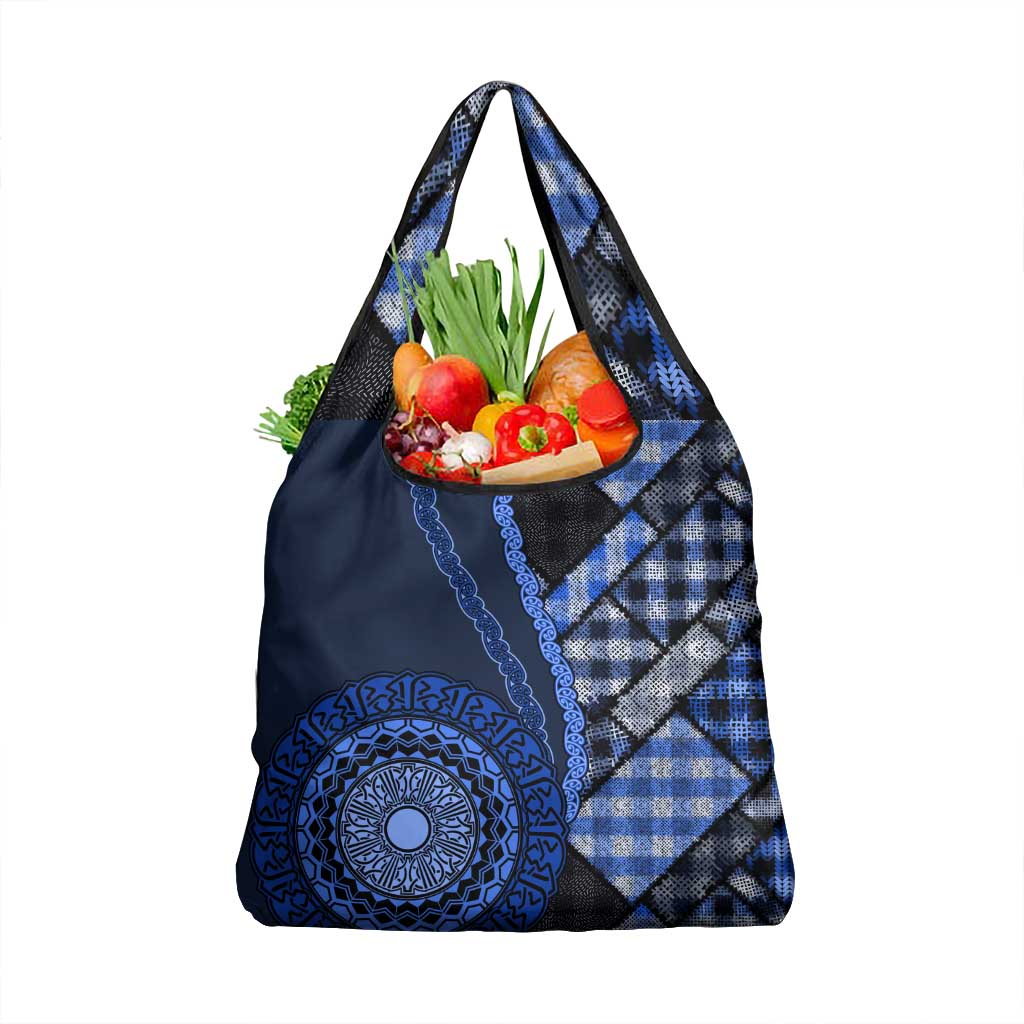 New Zealand Aotearoa Grocery Bag Maori Harakeke Weaving Pattern Blue