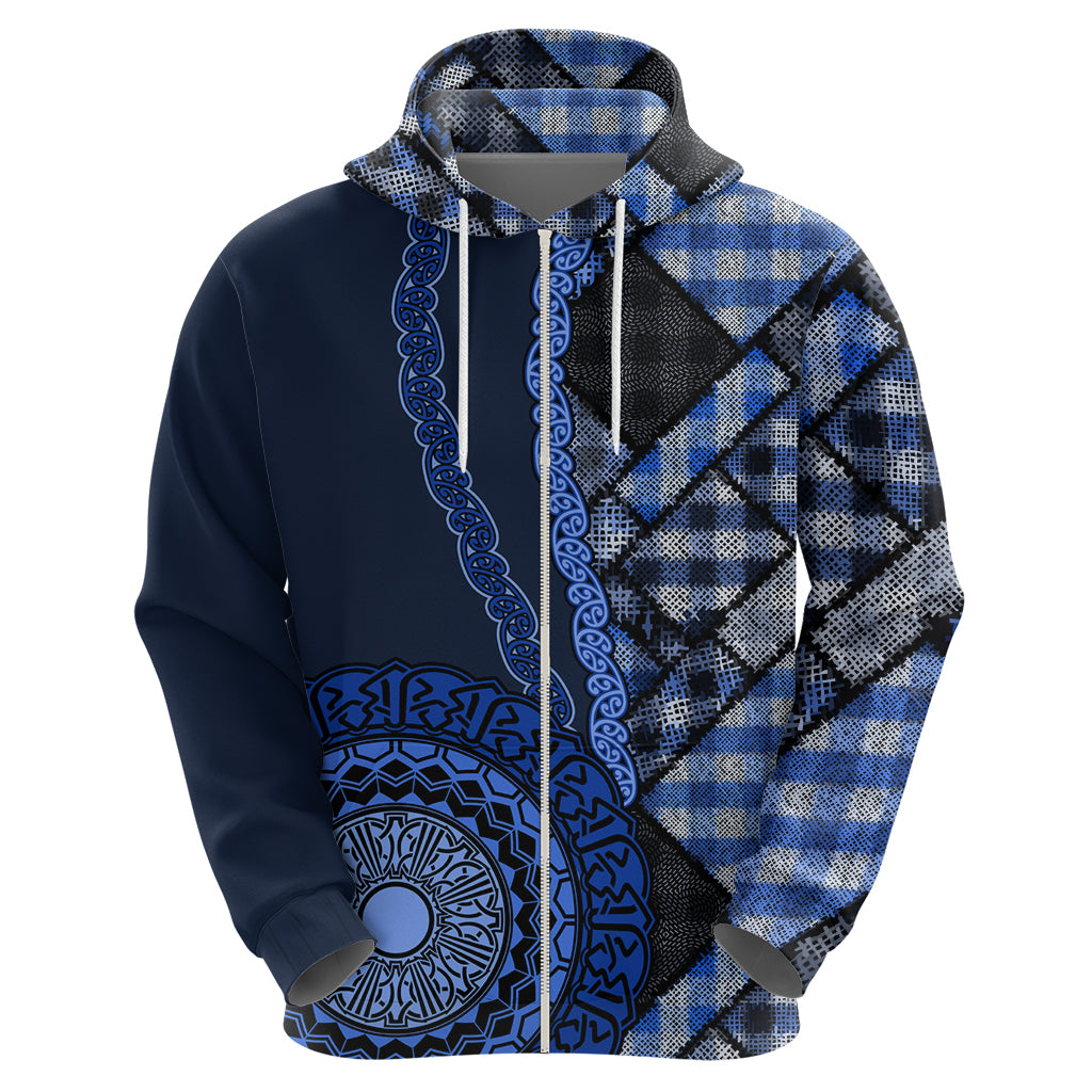 New Zealand Aotearoa Hoodie Maori Harakeke Weaving Pattern Blue LT05 - Polynesian Pride