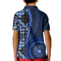 New Zealand Aotearoa Kid Polo Shirt Maori Harakeke Weaving Pattern Blue LT05 - Polynesian Pride