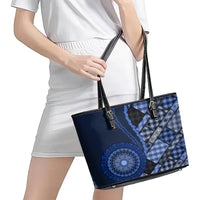 New Zealand Aotearoa Leather Tote Bag Maori Harakeke Weaving Pattern Blue LT05 - Polynesian Pride