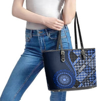 New Zealand Aotearoa Leather Tote Bag Maori Harakeke Weaving Pattern Blue LT05 - Polynesian Pride