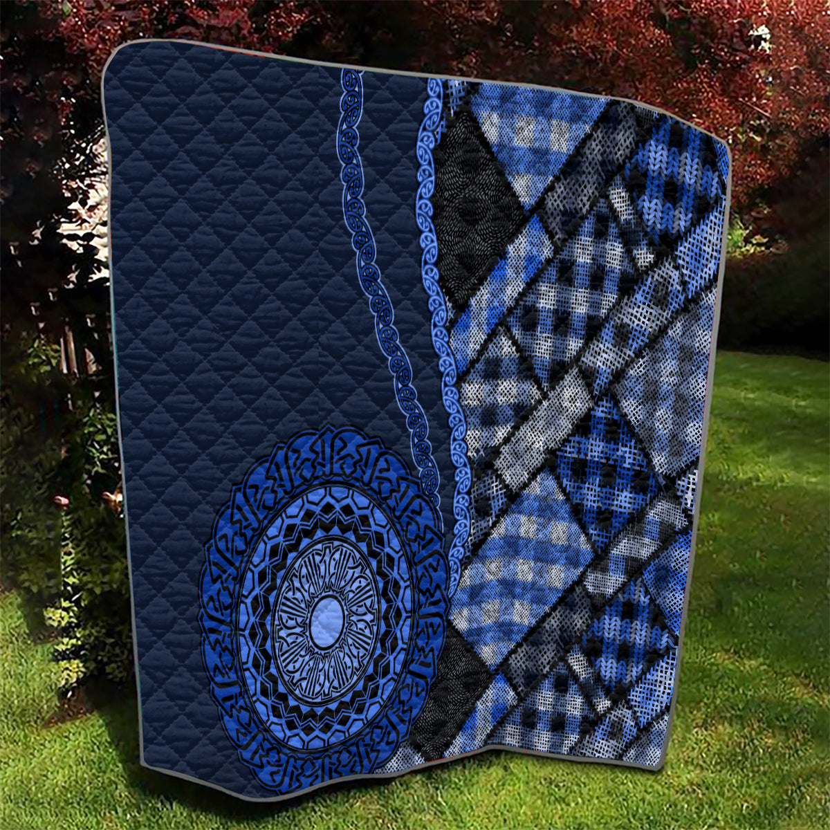 New Zealand Aotearoa Quilt Maori Harakeke Weaving Pattern Blue LT05 - Polynesian Pride
