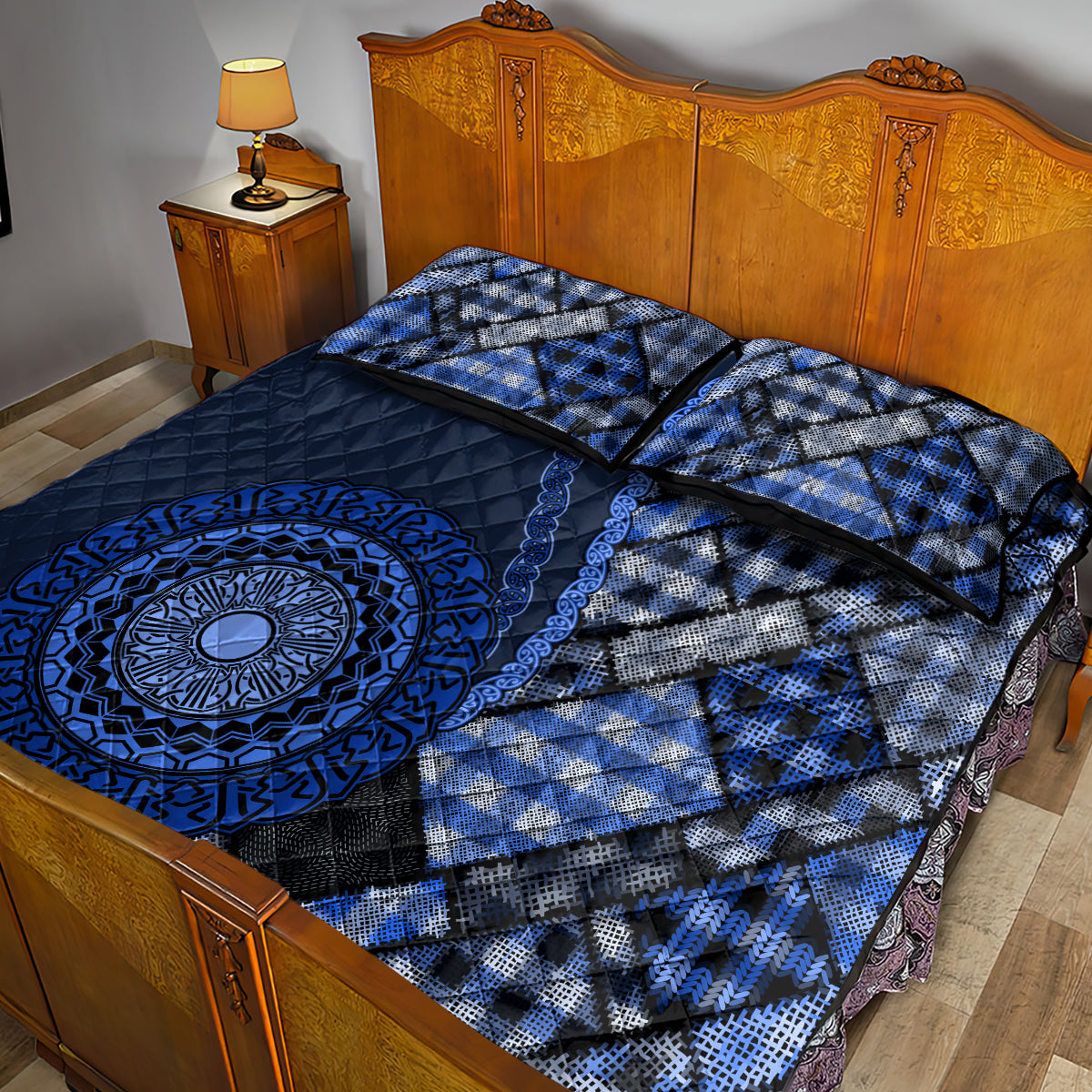 New Zealand Aotearoa Quilt Bed Set Maori Harakeke Weaving Pattern Blue LT05 - Polynesian Pride