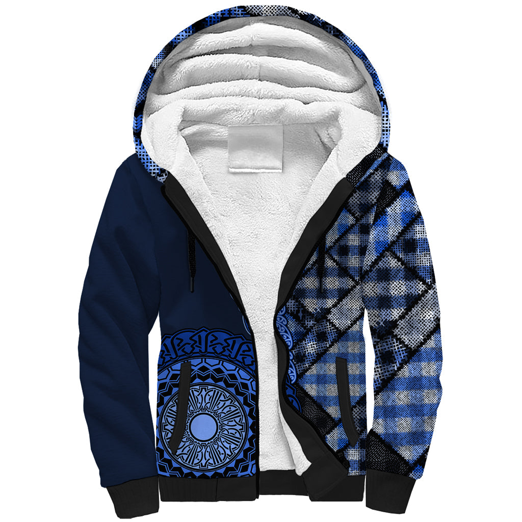 New Zealand Aotearoa Sherpa Hoodie Maori Harakeke Weaving Pattern Blue LT05 Unisex Blue - Polynesian Pride
