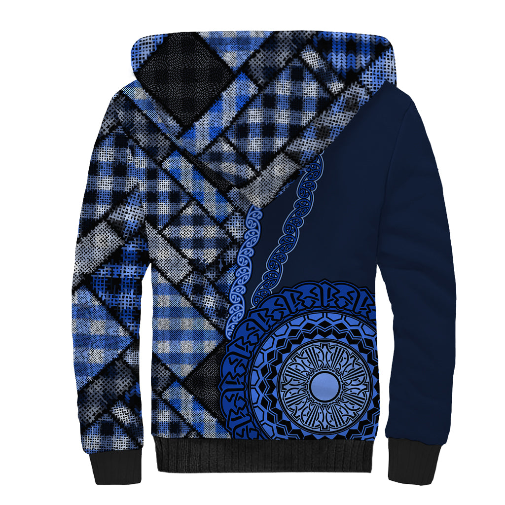 New Zealand Aotearoa Sherpa Hoodie Maori Harakeke Weaving Pattern Blue LT05 - Polynesian Pride
