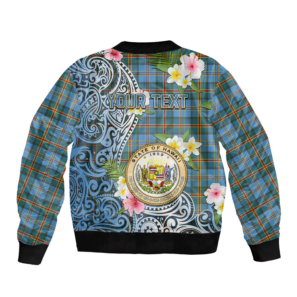 Personalised Hawaii State Bomber Jacket Tropical Flowers With Tartan Pattern LT05 - Polynesian Pride