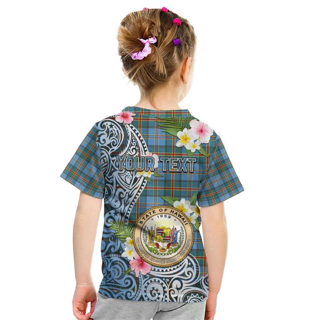Personalised Hawaii State Kid T Shirt Tropical Flowers With Tartan Pattern LT05 - Polynesian Pride