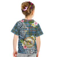 Personalised Hawaii State Kid T Shirt Tropical Flowers With Tartan Pattern LT05 - Polynesian Pride
