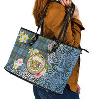 Hawaii State Leather Tote Bag Tropical Flowers With Tartan Pattern LT05 - Polynesian Pride