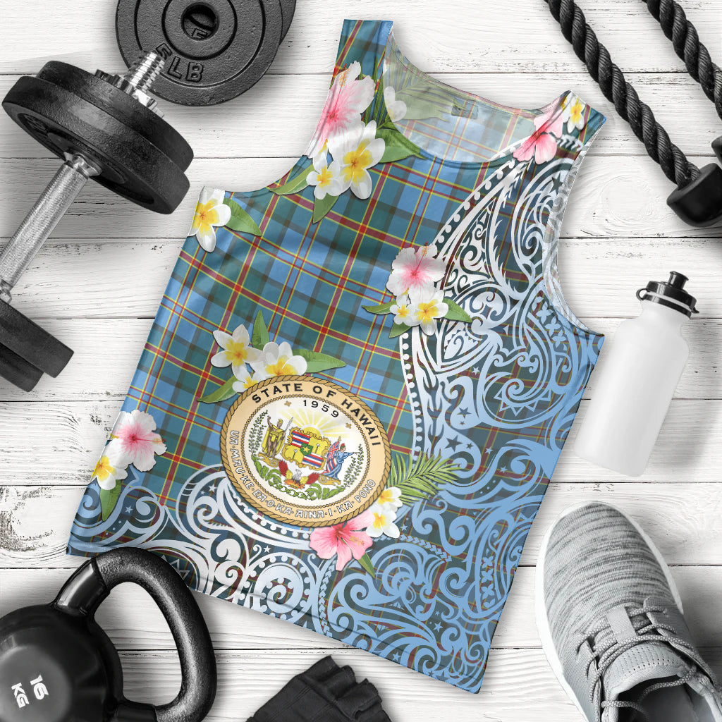 Personalised Hawaii State Men Tank Top Tropical Flowers With Tartan Pattern LT05 - Polynesian Pride